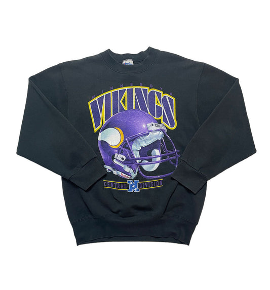 Black sweatshirt with Vikings logo featuring a purple helmet on a white background